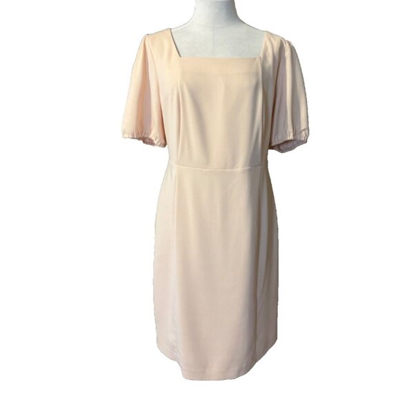 Ann Taylor Dress 14 Blush Pink Short Sleeve Stretch Career Church NWT Washable - Picture 1 of 9